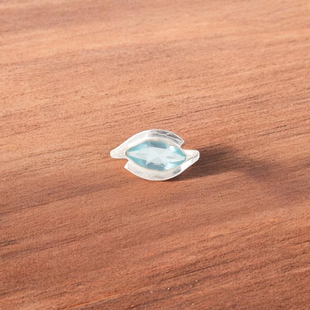 Кольцо с драгоценным камнем Голубой Топаз из стерлингового серебра 925 пробы, ручная работа, стильное кольцо RR-60-8