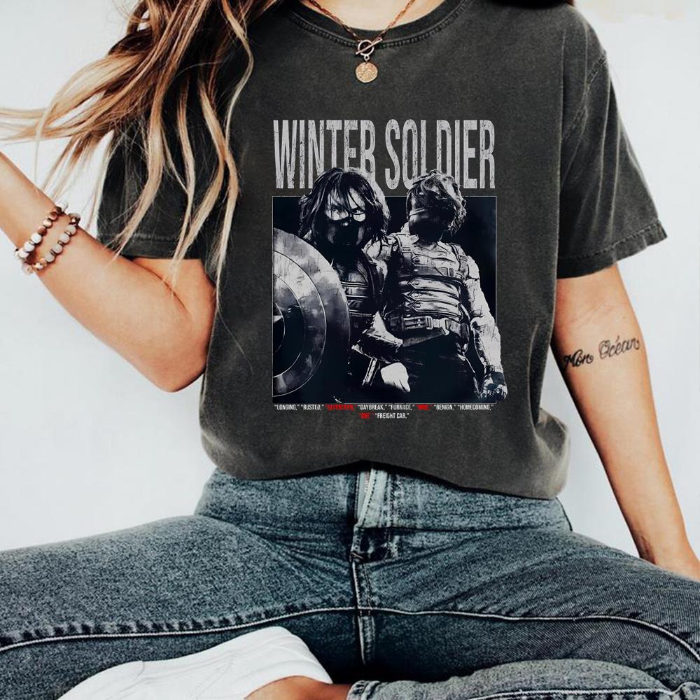 Vintage Winter Soldier T Shirt Bucky Barnes Shirt Retro 90s Tshirt Unisex Short Sleeves Tops Trendy Graphic T Shirts Fan Gifts