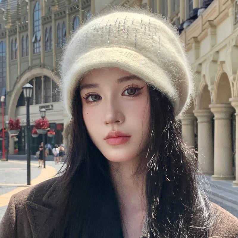 Women Winter Hat Streetwear Rabbit Fur Blend Warm Cap Fashion Decorate Beanie Hat for Female Casual Knitted Hat