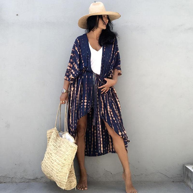 Бикини, женское пляжное кимоно с принтом тай-дай, купальник, накидка, летние платья с поясом и запахом, праздничные купальные костюмы