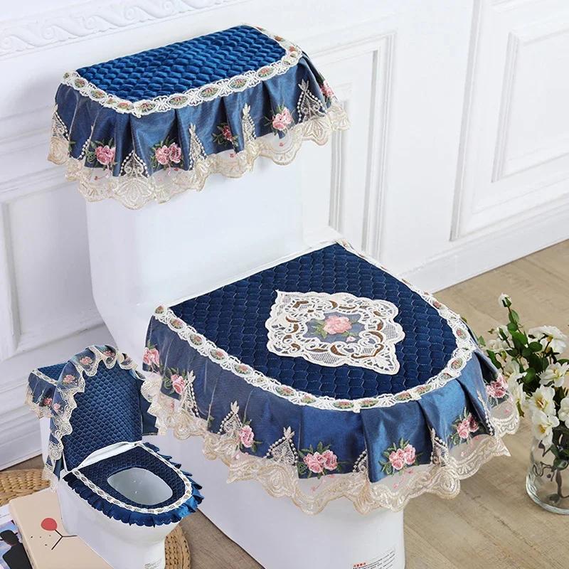 Кружевная подушка для унитаза Four Seasons, набор из трех частей, фланелевое сиденье для унитаза с U-образной застежкой-молнией, красивый чехол для унитаза