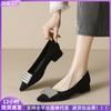Black Commuting Shallow Mouth Spring Pointed Single Shoes Women's Thick Heel Temperament Rhinestone High Heels