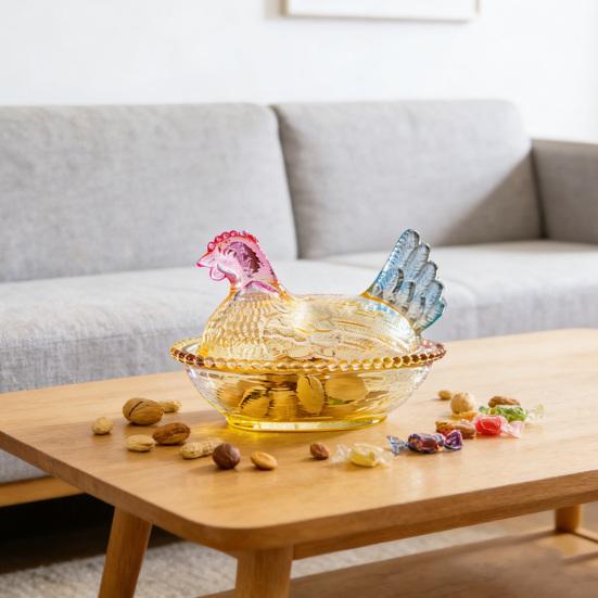 Стеклянная конфетница в форме курицы, блюдо для десерта «Курица на гнезде» с крышкой, забавная миска для закусок для фруктов, салатов, домашний декор для стола