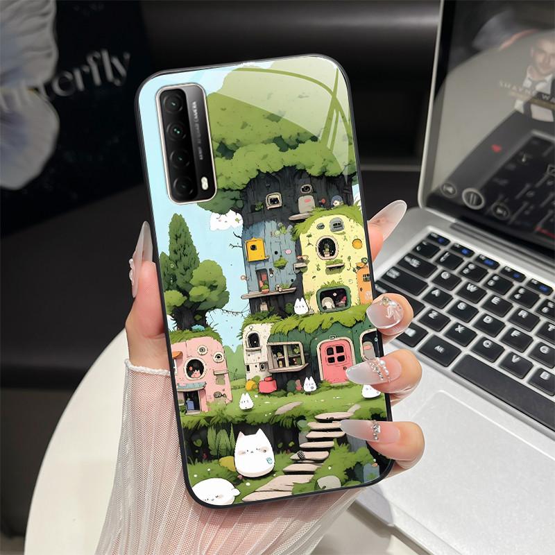 For Huawei P Smart 2021 Phone Case Trendy Fantasy Design Tempered Glass Bumper For Huawei Y7A PPA-LX3 PPA-LX1 PPA-LX2 Back Cover