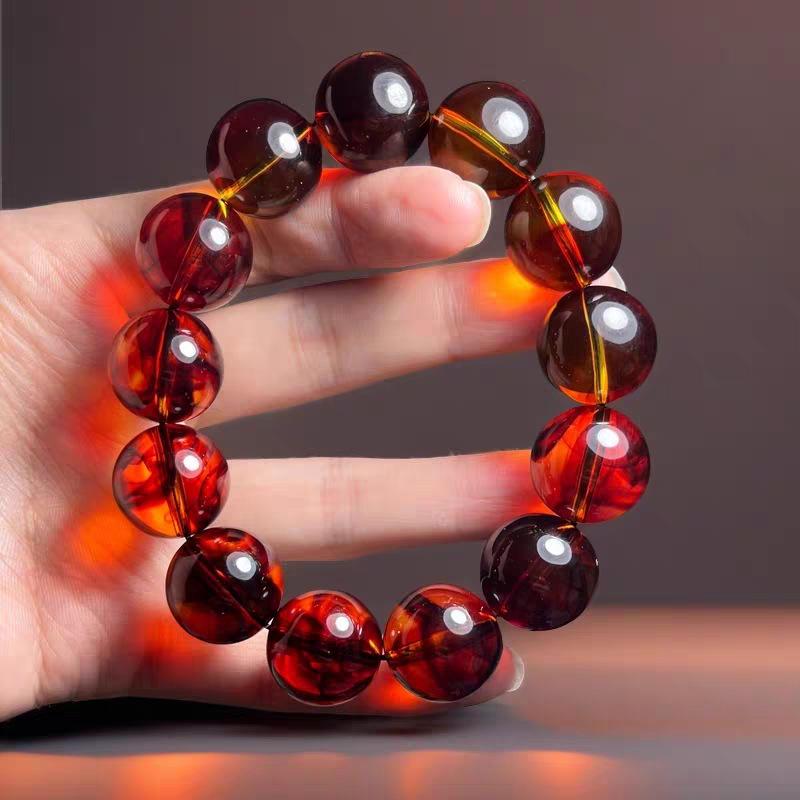 Женский Браслет из Квадратного Медового Воска с Кровяным Янтарём - Универсальное Украшение в Китайском Стиле