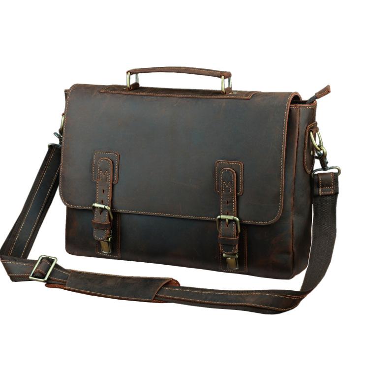Ebay Кожаная Мужская Сумка Ретро Первый Слой Бычьей Кожи Наплечная Crossbody 15,6-Дюймовая Компьютерная Деловая Сумка