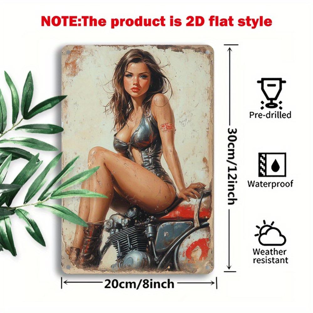 Металлическая табличка Hisun HD Металлическая жестяная табличка Винтажная Pin-Up Девушка на Мотоцикле Ретро Металлический Постер Байкерская Тематика Настенное Искусство Декор для Гаража Бара Мужской Уголок Wa