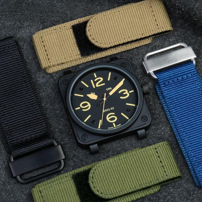 Подходит для Panerai Bell & Ross Нейлоновый ремешок застежка-липучка BR Ремешок для часов Грубый для улицы 24 мм 22 мм