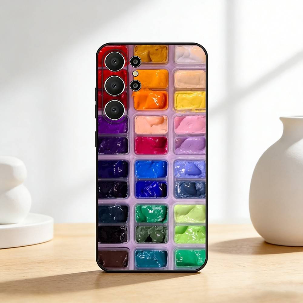 Watercolors Set Paint Palette Phone Case For Samsung S26,S25,24,23,22,30,21,10,9,Ultra,Plus,Lite,FE Soft Black Case