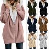 Women Winter Fuzzy Fleece Hooded Jacket Fluffy Fur Coat Stitching Color Outerwear Hoody