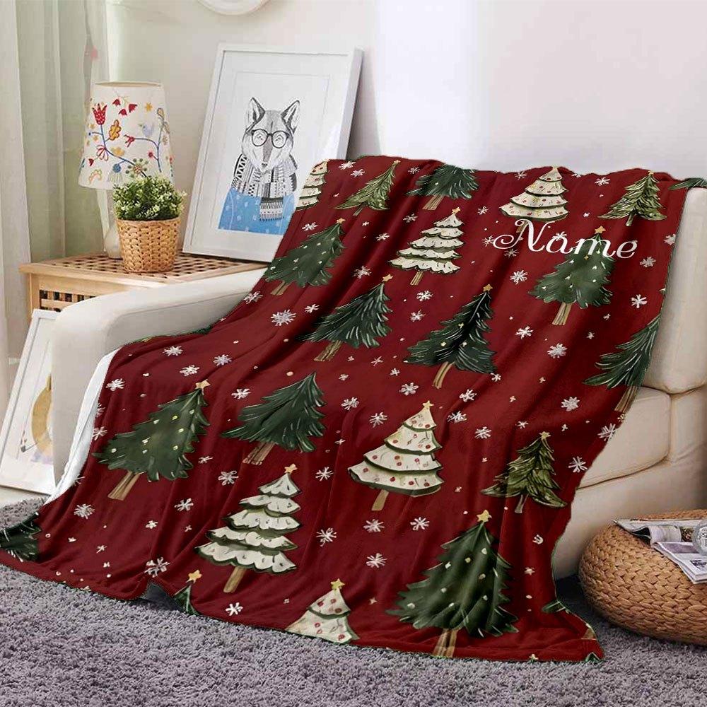 Christmas Trees Pattern Home Customize Your Name Blankets Soft And Cozy For Year Round Use Perfect For Picnics Sofa Office Bed Living Room Ideal Gift