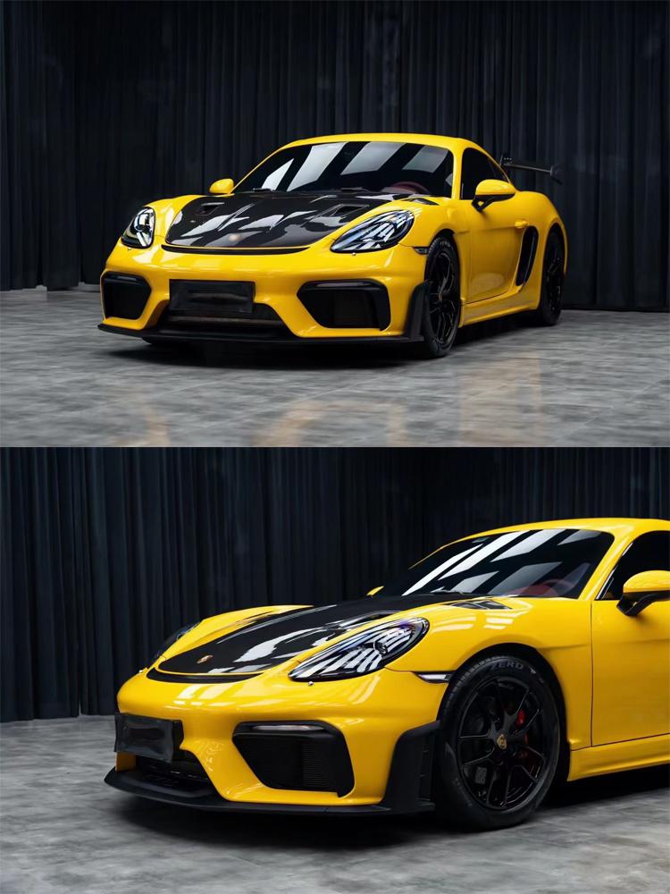 Совместимый комплект для модернизации Porsche 718 GT4 981: Передний бампер GTRS4, задний диффузор, капот, задний спойлер.