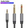 Phone to Mixer Connector Aux Wire 3.5mm to Double 6.35mm Y Splitter Cord Male to Male Audio Cable