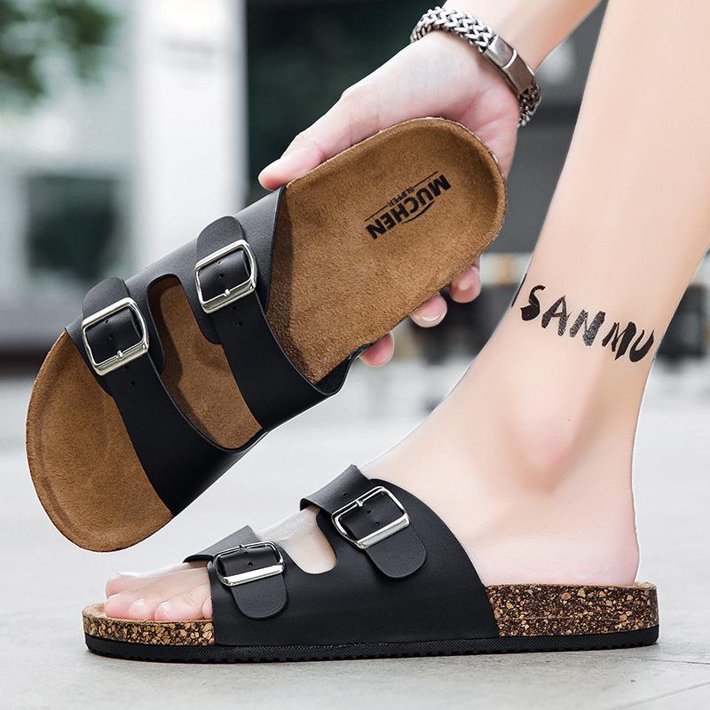 Мужские сандалии Birkenstock с двумя пряжками и открытым носом - Летняя повседневная уличная обувь Шлепанцы