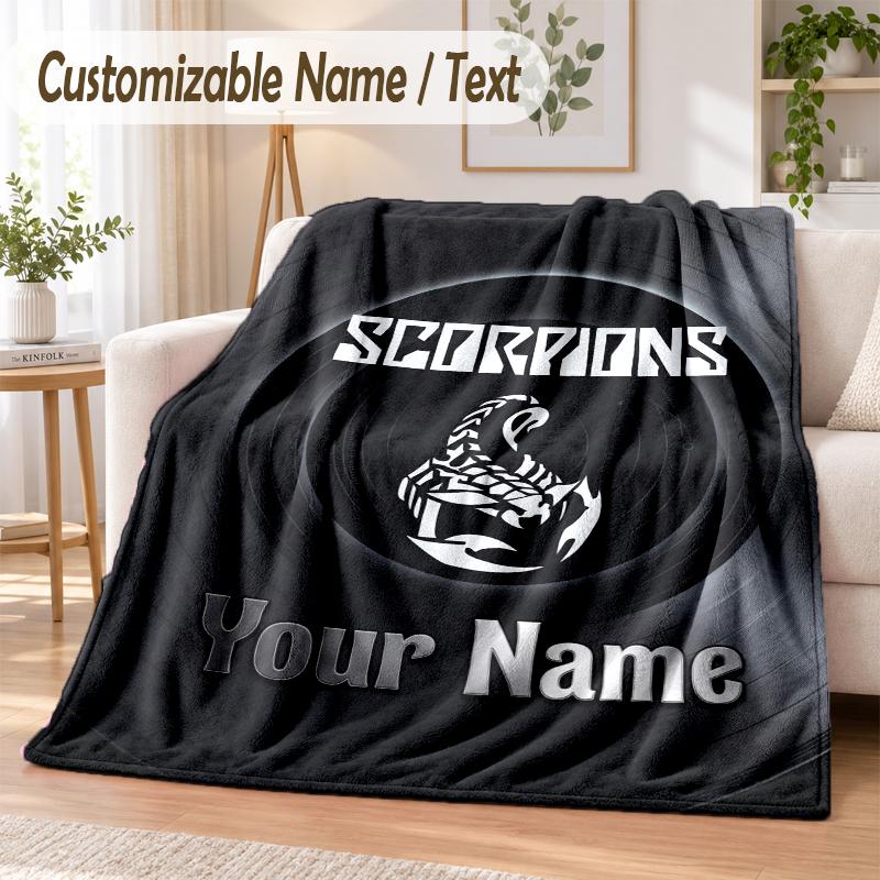 Custom Text Flannel Blanket Scorpions Print Warm Cozy Blanket Home Sofa Bedding