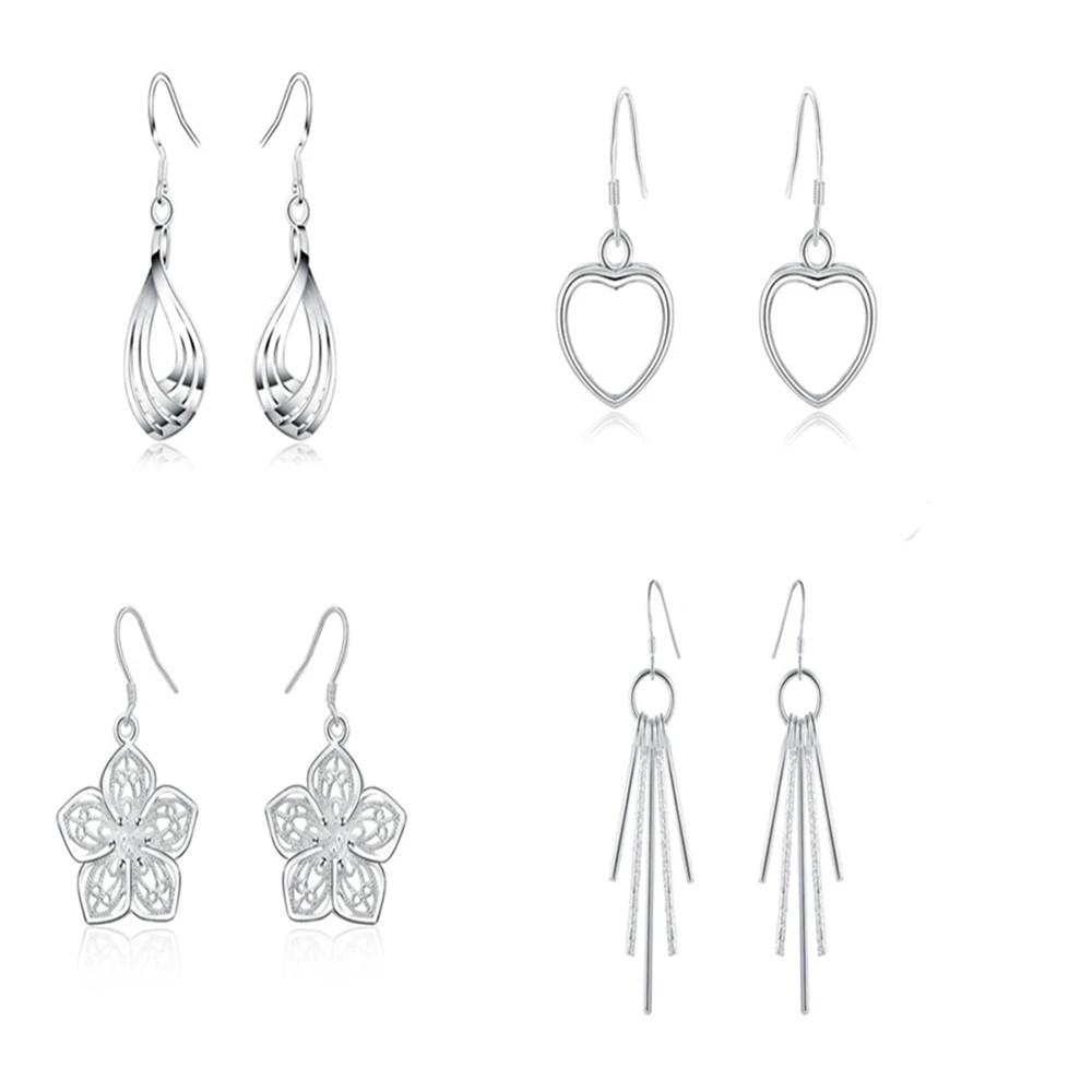 4 pair/LOT Sterling Earring Set Color Fashion Charms Earrings for Women Lady Girl Wedding Jewelry Cute