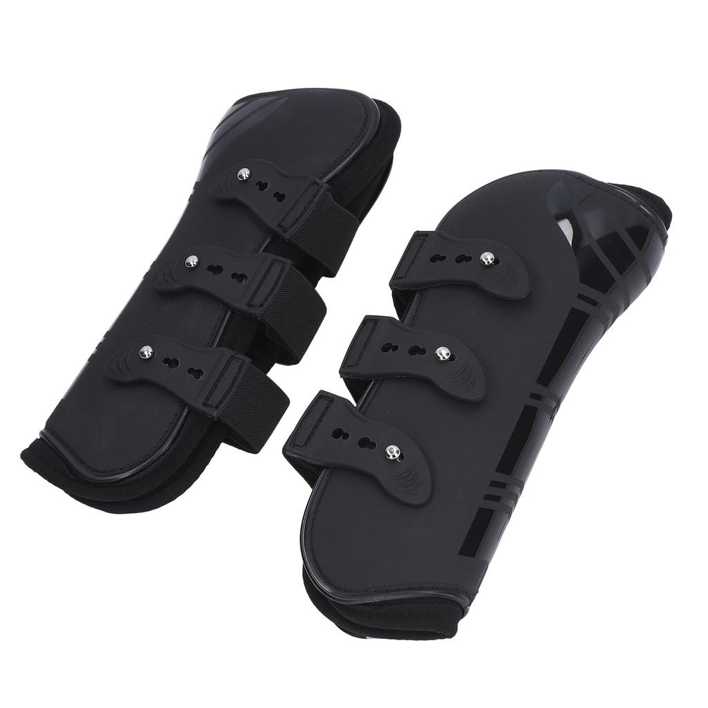 2pcs Horse Leg Boots PU Neoprene Protective Adjustable Horse Secure Boots for TendonBlack Front