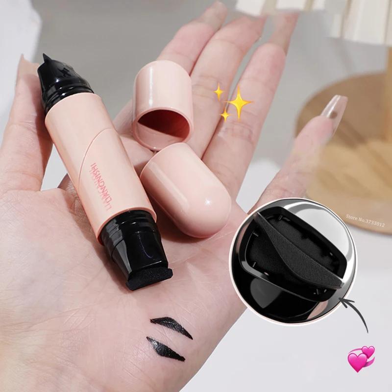 Вращающийся штамп для подводки глаз, интегрированный черный коричневый двойной наконечник, самодельный трафарет для подводки глаз, водостойкая, устойчивая к размазыванию, стойкая жидкая ручка