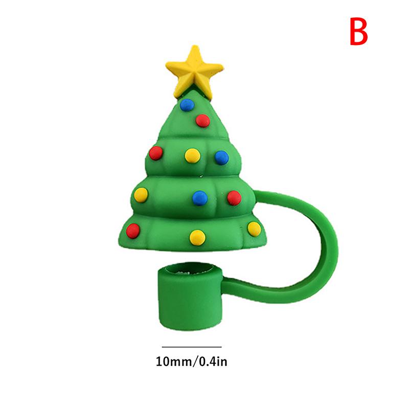 Christmas Straw Covers Cute Silicone Straw Plug Tips Cover Reusable Dust-Proof Reusable Straw Cover Cap Decoration Festival Gift