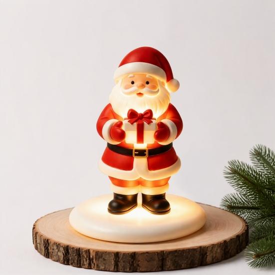 Christmas Table Decorations Santa Claus Figurine with Warm LED Light, Glowing Tabletop Night Decorative Bedside Lamp Light Decor, Holiday Desktop