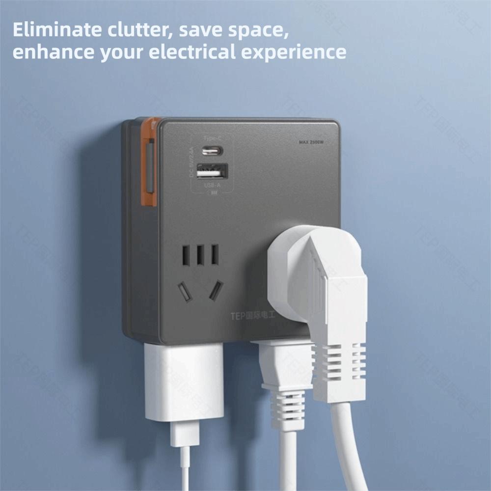 Компактная плоская сетевая розетка с USB-C портами, широкие розетки, удлинитель, экономия места, расширитель питания, зарядка нескольких устройств
