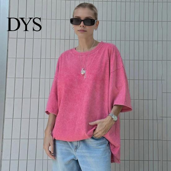Men Women Casual Shirt T-shirt Round Neck Short Sleeve Loose Fit Tee Solid Color Washed Distressed Retro Pullover Tops Streetwear Top