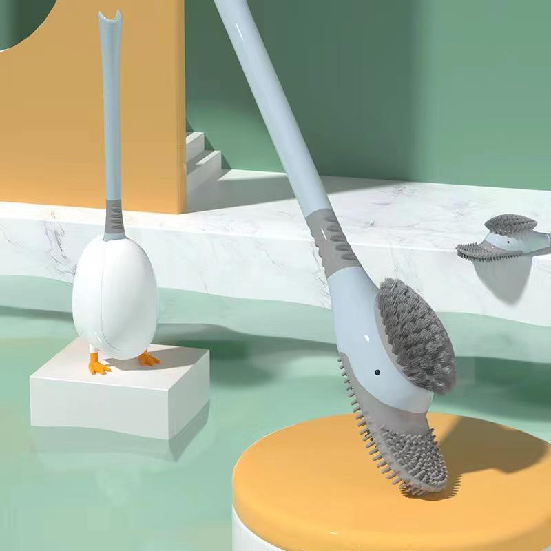 Silicone Duck Toilet Brush - Wall-Mount, No-Punch Design for Bathroom Cleaning