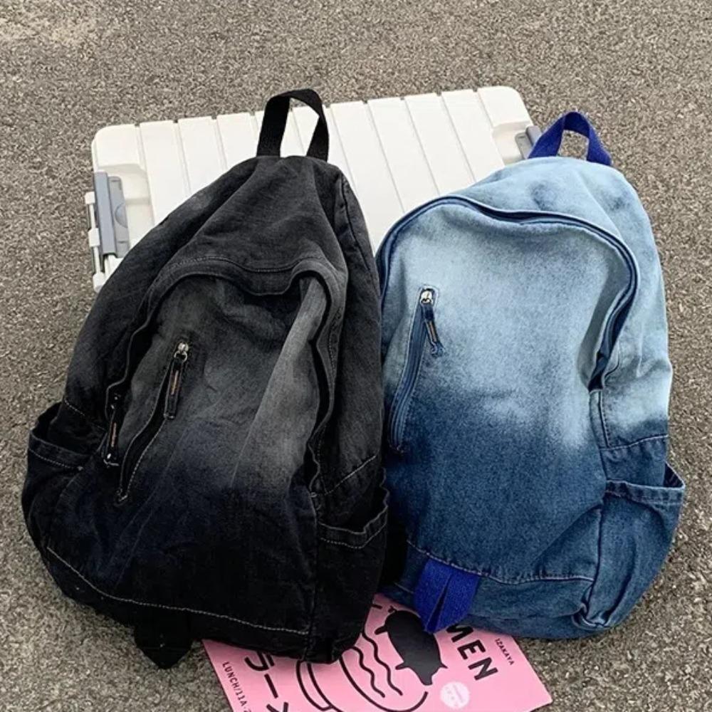 New Star Pattern Denim Backpack Large Capacity Book Bag Punk Travel Backpack Students