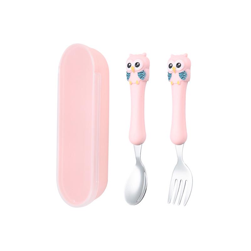 Набор детских столовых приборов из нержавеющей стали 304 - дизайн в виде мультяшной совы: Нож, вилка и ложка для обучения малышей