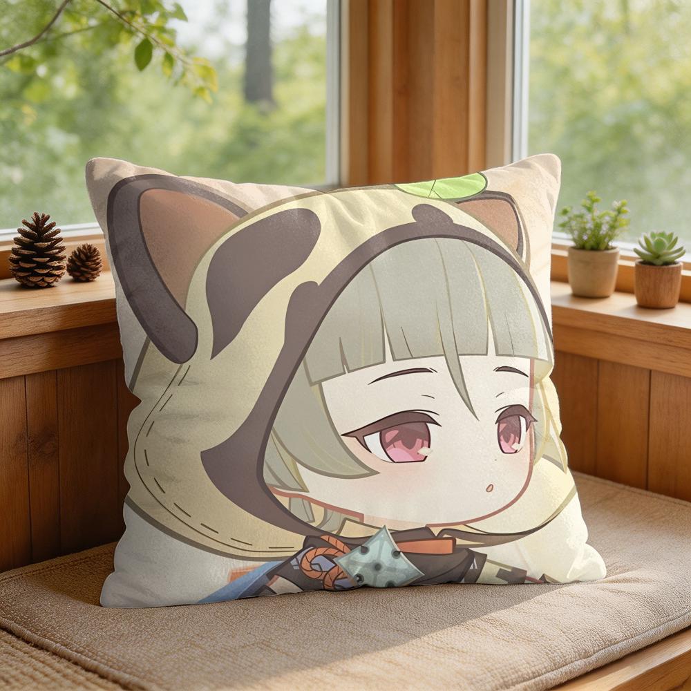 Sayu Genshin Impact Cute Cushion Cover Square Short Plush Pillow Case Living Room Sofa Home Decor Funda X