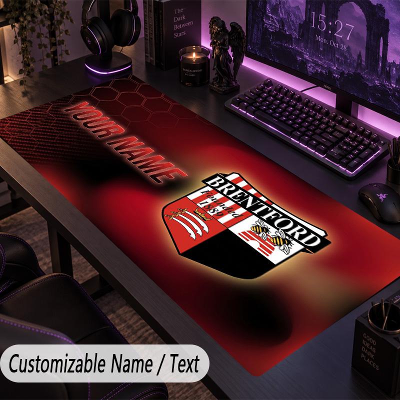 Custom Text Big Mousepad, Extended Desk Pad For Laptop Work GameBrentford Football