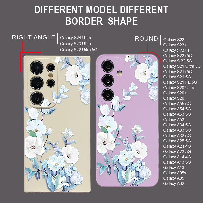 For Samsung S25 Ultra S24 FE S23 A56 A36 A16 A55 Phone Shell Floral Print Matte Lens Protection TPU Lanyard Soft Shockproof Silicone Slim Case Cover