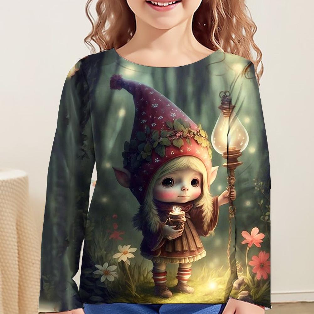 Детская одежда от 6 до 14 лет Dream Elves 3d Pattern 2023 Осенний детский топ для девочек Футболка Модные футболки с замком