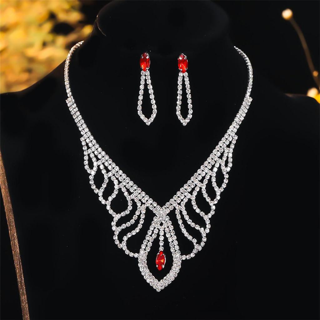 Luxury Bridal Zircon Flower Necklace & Earrings Set - Elegant Wedding Jewelry Accessories