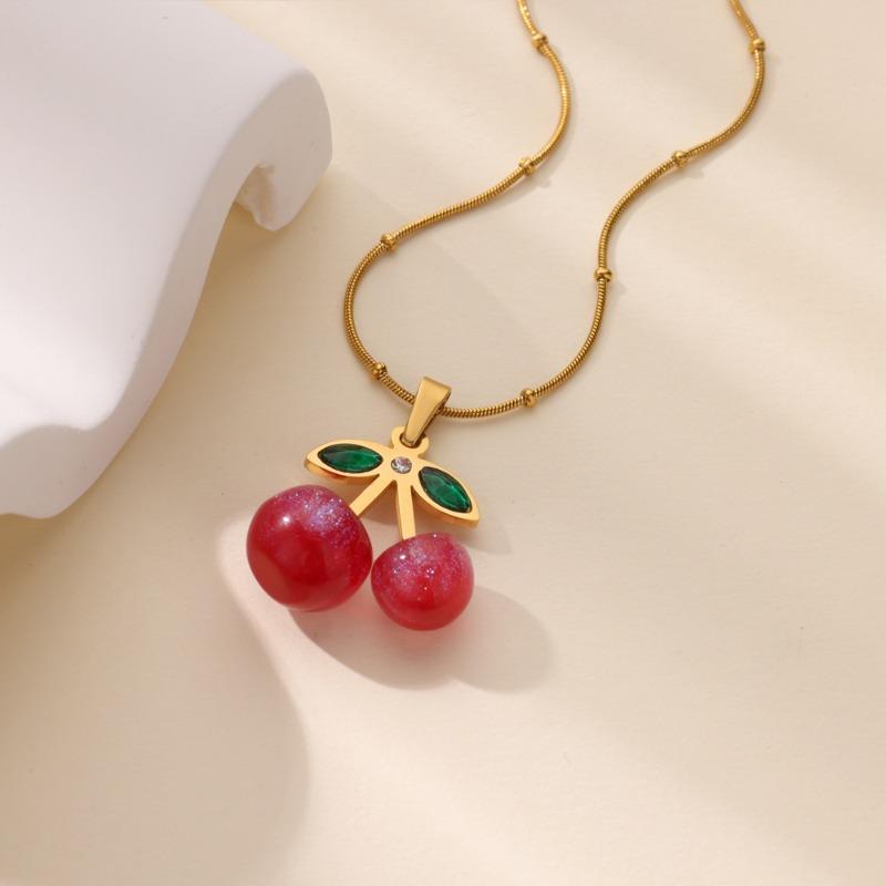 Новое креативное трехмерное ожерелье с подвеской в виде вишни, материал подвески из титановой стали, серия фруктов, цепочка для ключицы, подвеска с буквой
