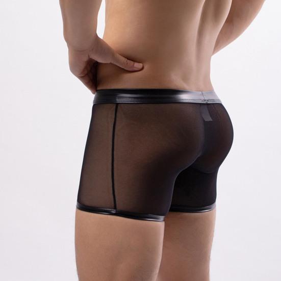 Сексуальные мужские трусы на пуговицах, легко открывающиеся полые трусы с низкой талией, прозрачная сетка из искусственной кожи в стиле пэчворк, тонкие мягкие дышащие трусы-боксеры, мужское нижнее белье