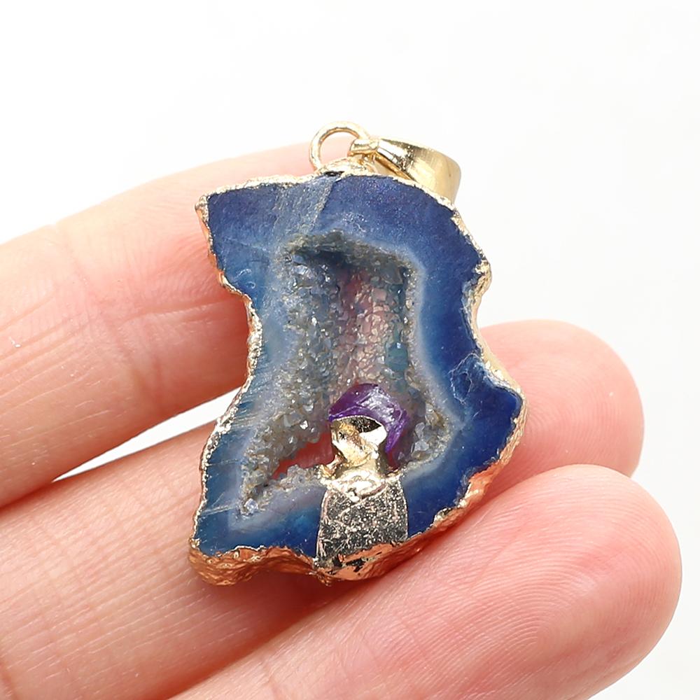 1Pc Energy Natural Agates Pendants with Amethyst, Fashion Handmade Irregular Druze Charms for Jewelry Making DIY Accessories Fit Necklaces Craft Gift