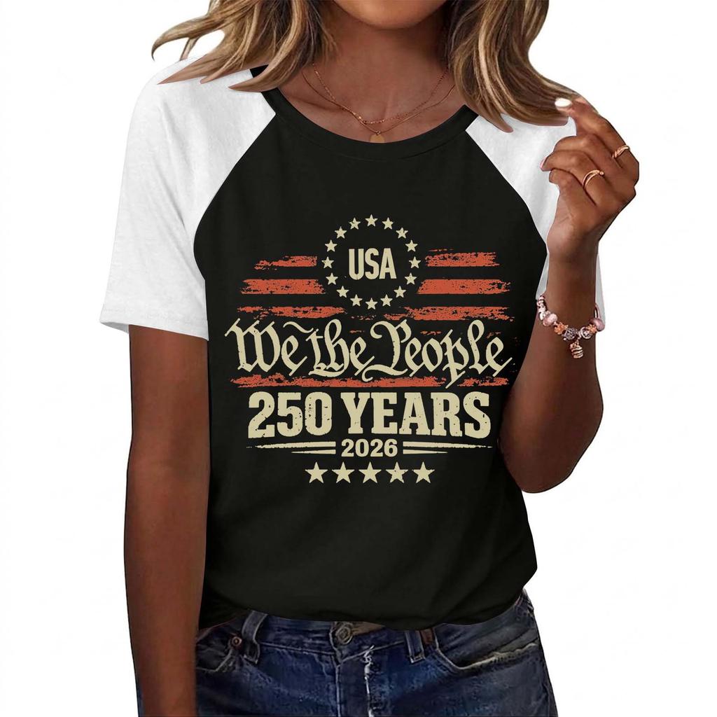 Женская модная футболка с принтом США Мы Народ 250 Лет 2026 Графическая футболка Повседневный топ с коротким рукавом Мягкая удобная посадка