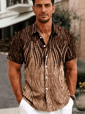 Trendy New Fashion Retro Textured Gradient Print Short-Sleeve Shirt for Men. The Vintage Style Is Perfect for Gifting