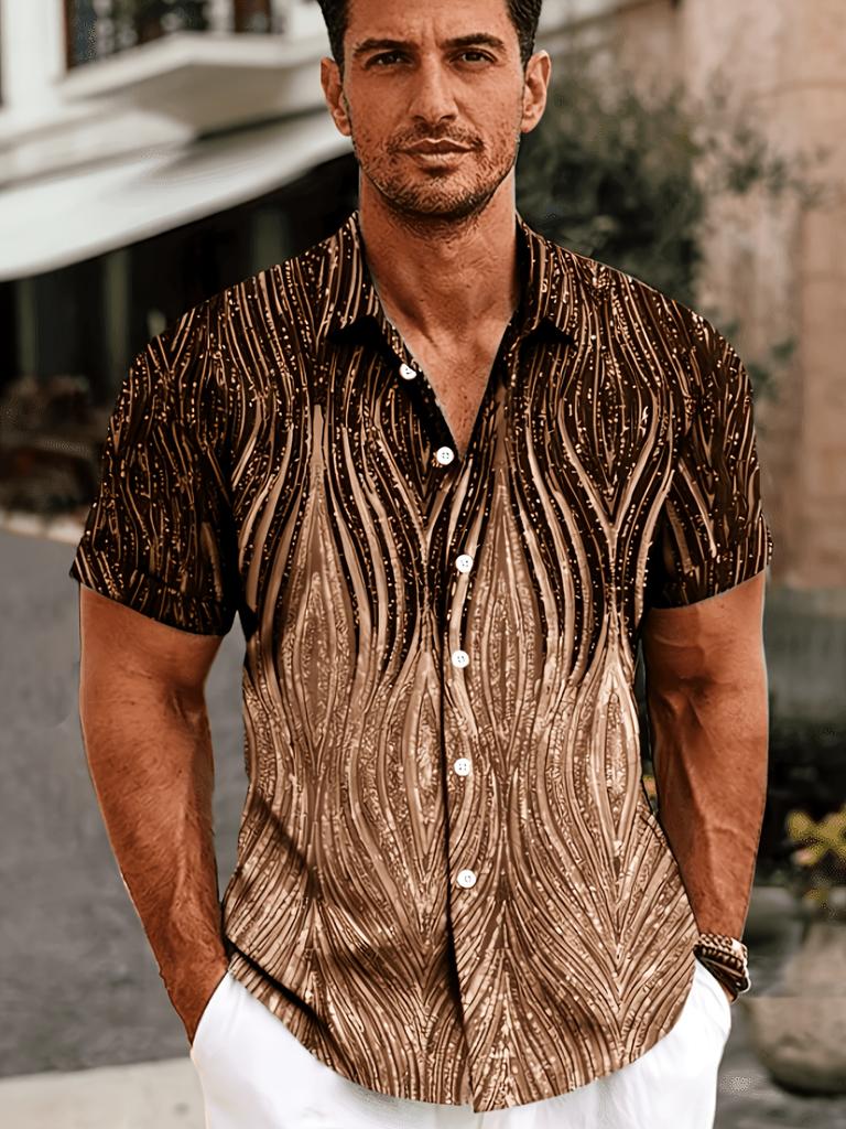 Trendy New Fashion Retro Textured Gradient Print Short-Sleeve Shirt for Men. The Vintage Style Is Perfect for Gifting