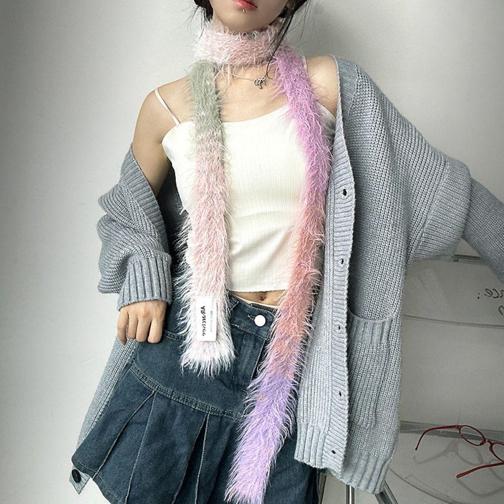 Gothic Punk Y2K Faux Fur Scarf Harajuku Choker Streamer Fashion Narrow Long Scarf Girl