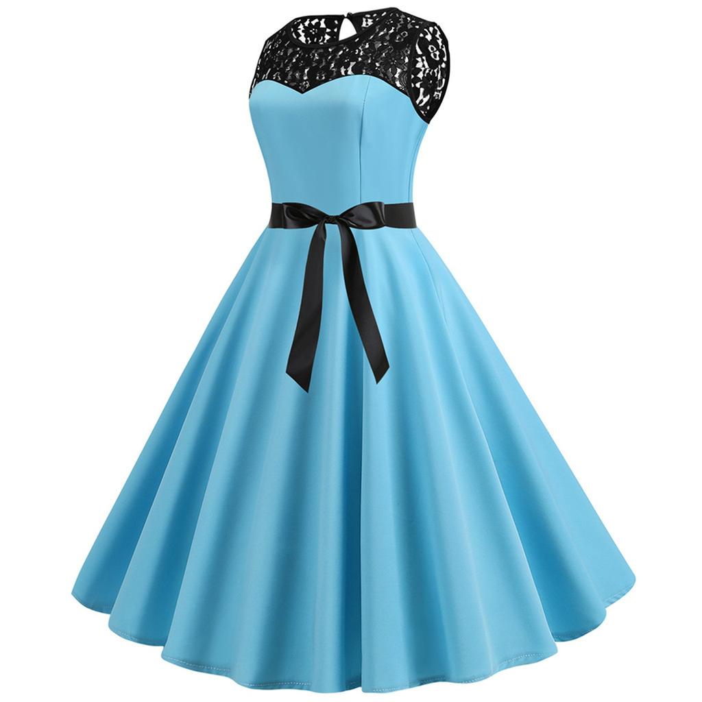 Женское винтажное кружевное платье без рукавов 1950-х годов в стиле ретро, однотонное вечернее платье для выпускного вечера