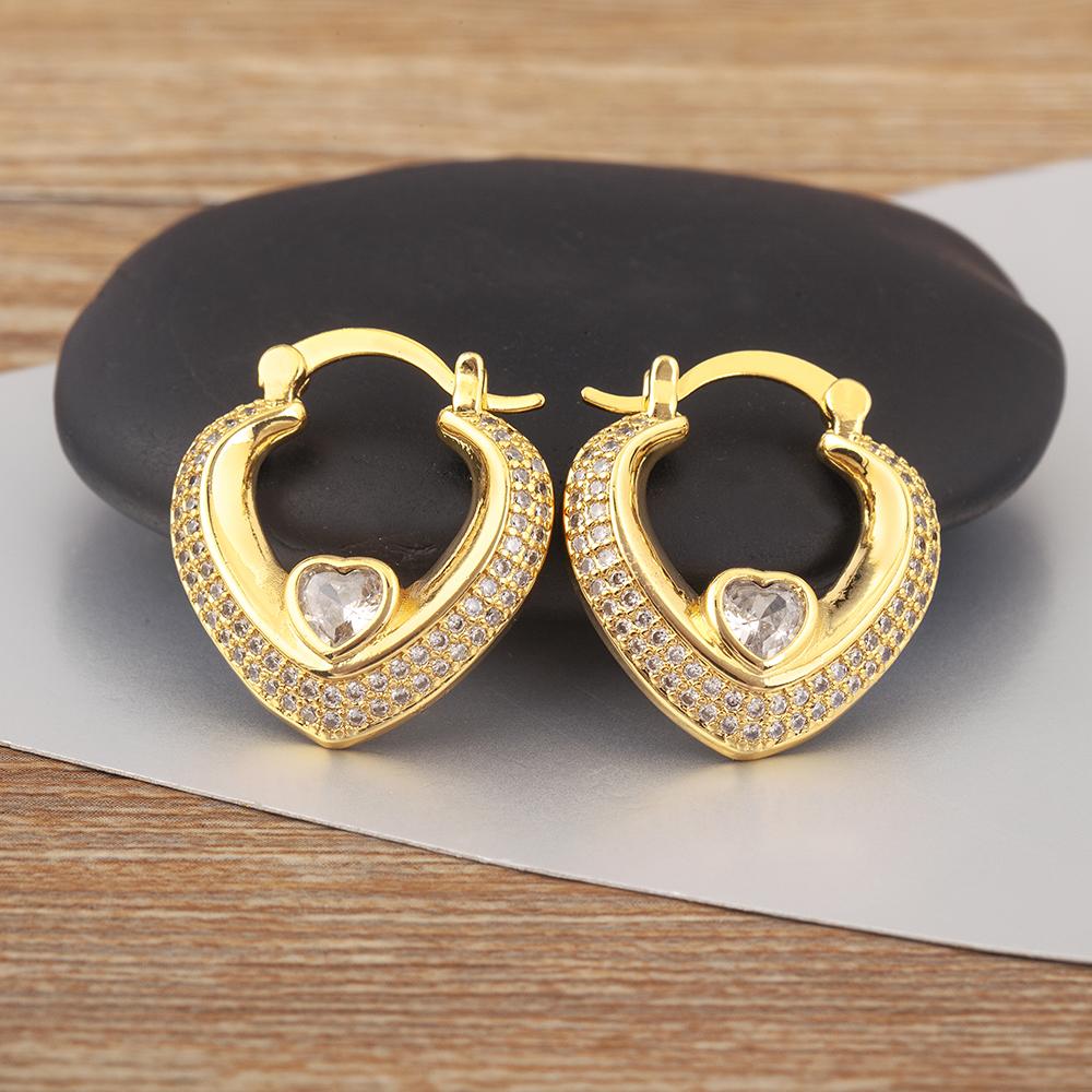 Nidin New Trendy Classic Heart Shape Sparkling Zircon Charm Earrings For Women Birthday Party Luxury Jewelry Accessories Gifts