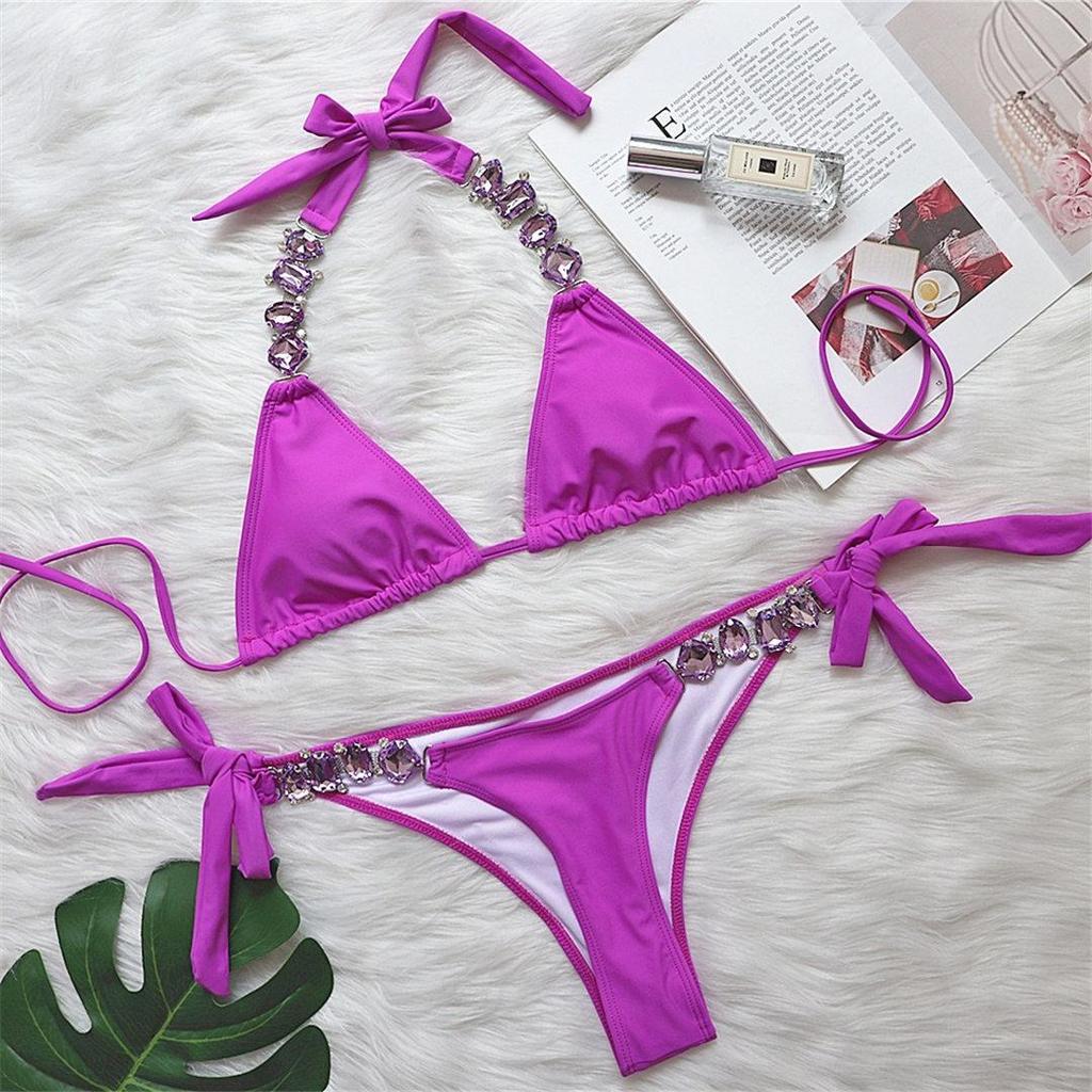 Бразильский купальник бикини с бриллиантовыми стразами, женский купальный костюм, женский купальник, комплект бикини из двух частей, купальник для купания EMA