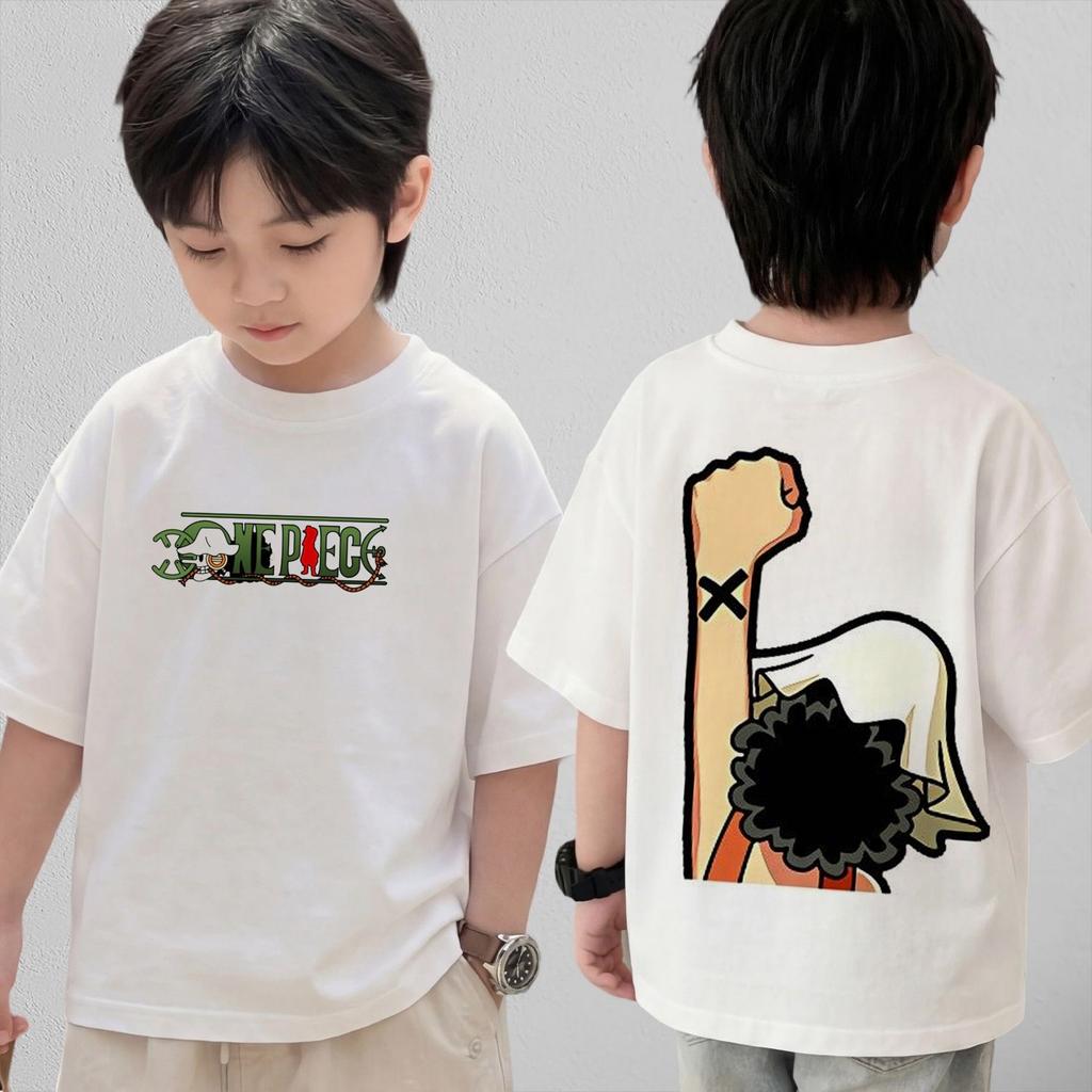 One Piece Cute Chibi Character Print Cotton T-Shirt Kids Clothes 2026 Summer Short-Sleeve Casual Tee Tops