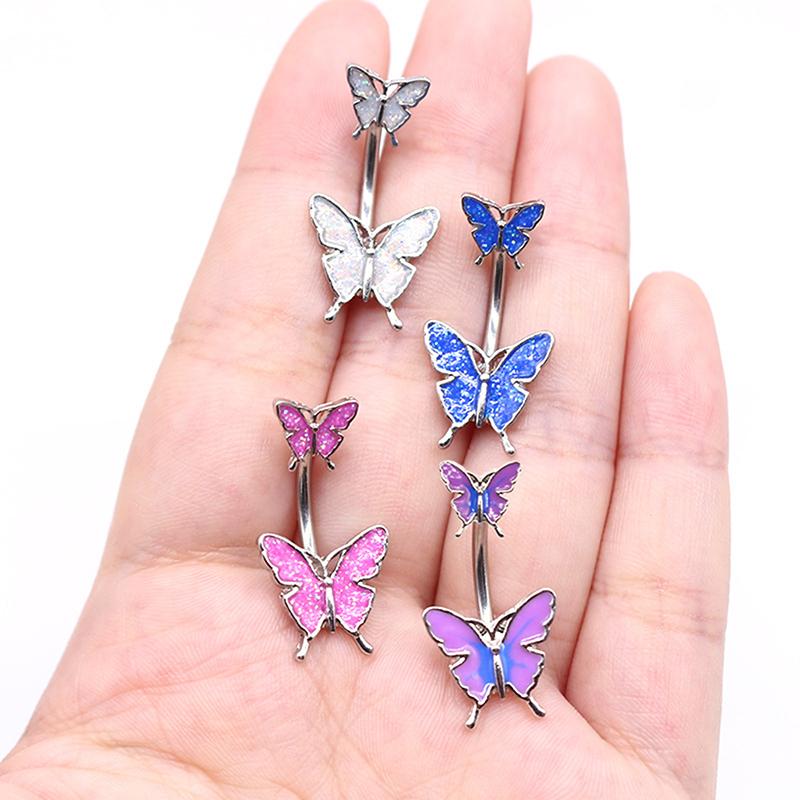 1Pcs 316L Surgical Steel Navel Belly Button Rings Butterfly Barbell Navel Ring