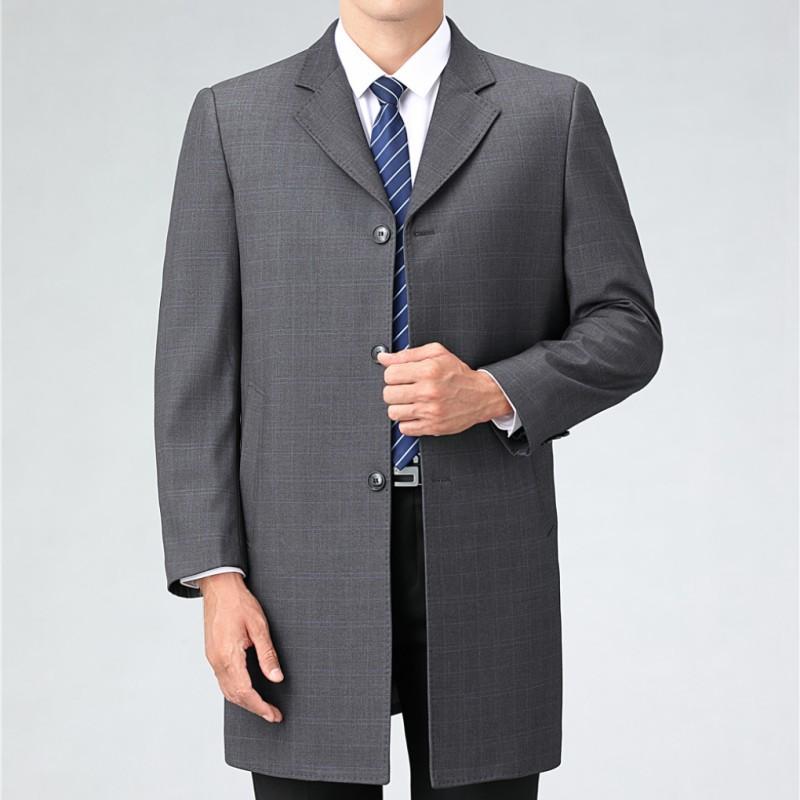 Высококачественная шерстяная ветровка для мужчин средней длины на весну и осень для мужчин среднего и пожилого возраста, пиджак с воротником больших размеров