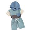 Комплект одежды из 2 предметов для маленьких мальчиков, 6 мес, 12 мес, 18 мес, 24 мес, 3 года, футболка контрастного цвета с короткими рукавами и капюшоном и эластичные шорты, комплект летней одежды
