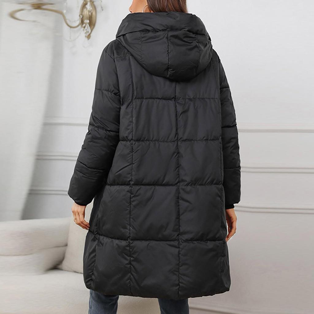 Women's Casual Jacket Lightweight Hooded Coat Mid-length Cotton Comfortable Warm Coat With Pocket