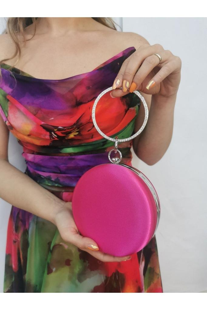 Women's Stylish and Useful Evening Dress Bag Women's Satin Saks Blue Round Evening Dress Clutch Portfolio Bag